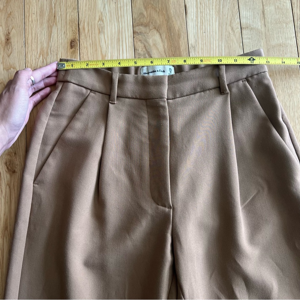 Abercrombie & Fitch Womens Brown Straight Wide Leg Pleated Trouser Pants 0/25 - Picture 5 of 9